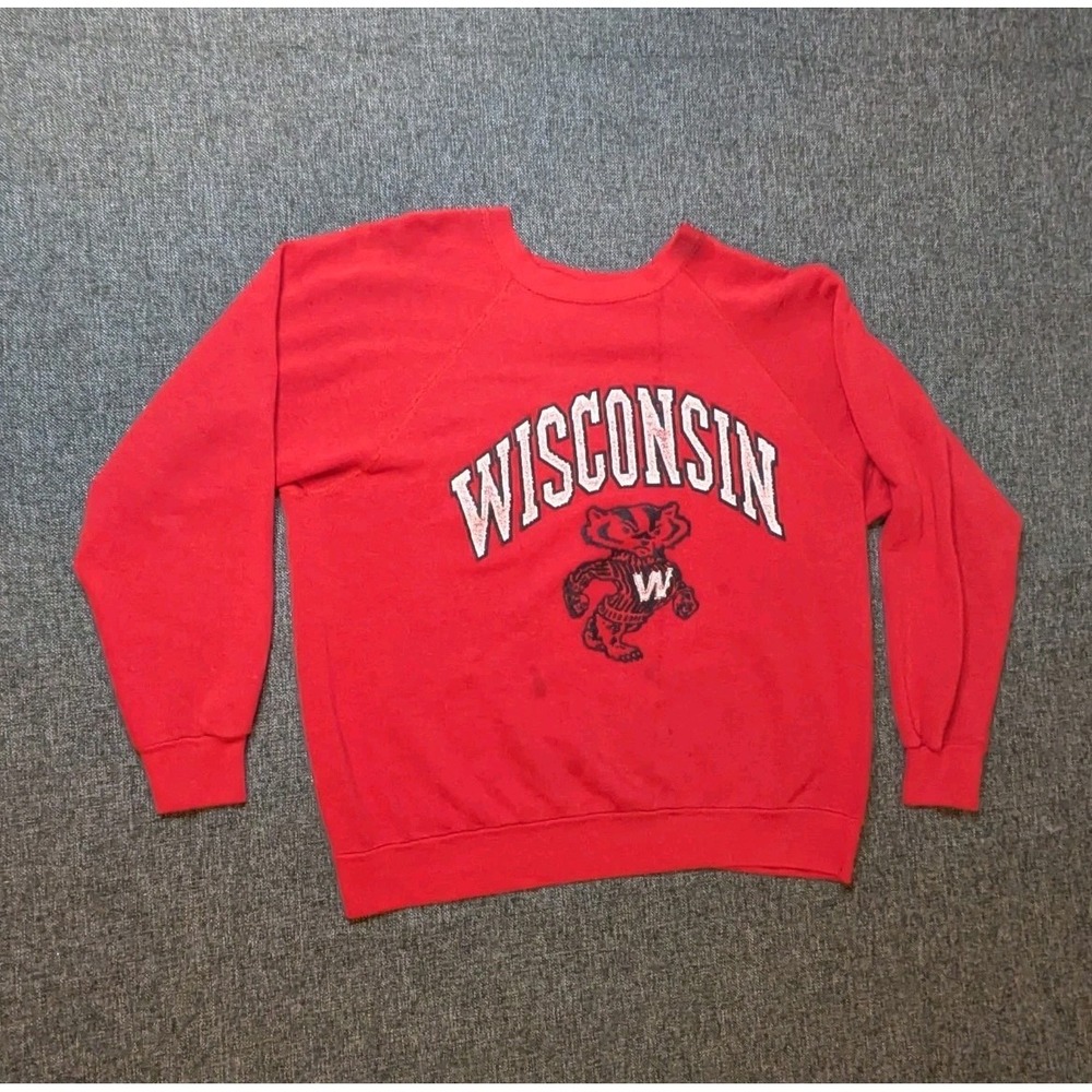 Vintage Wisconsin Badgers Red Sweatshirt Ncaa Football Apperal Mens Large‎ Vtg
